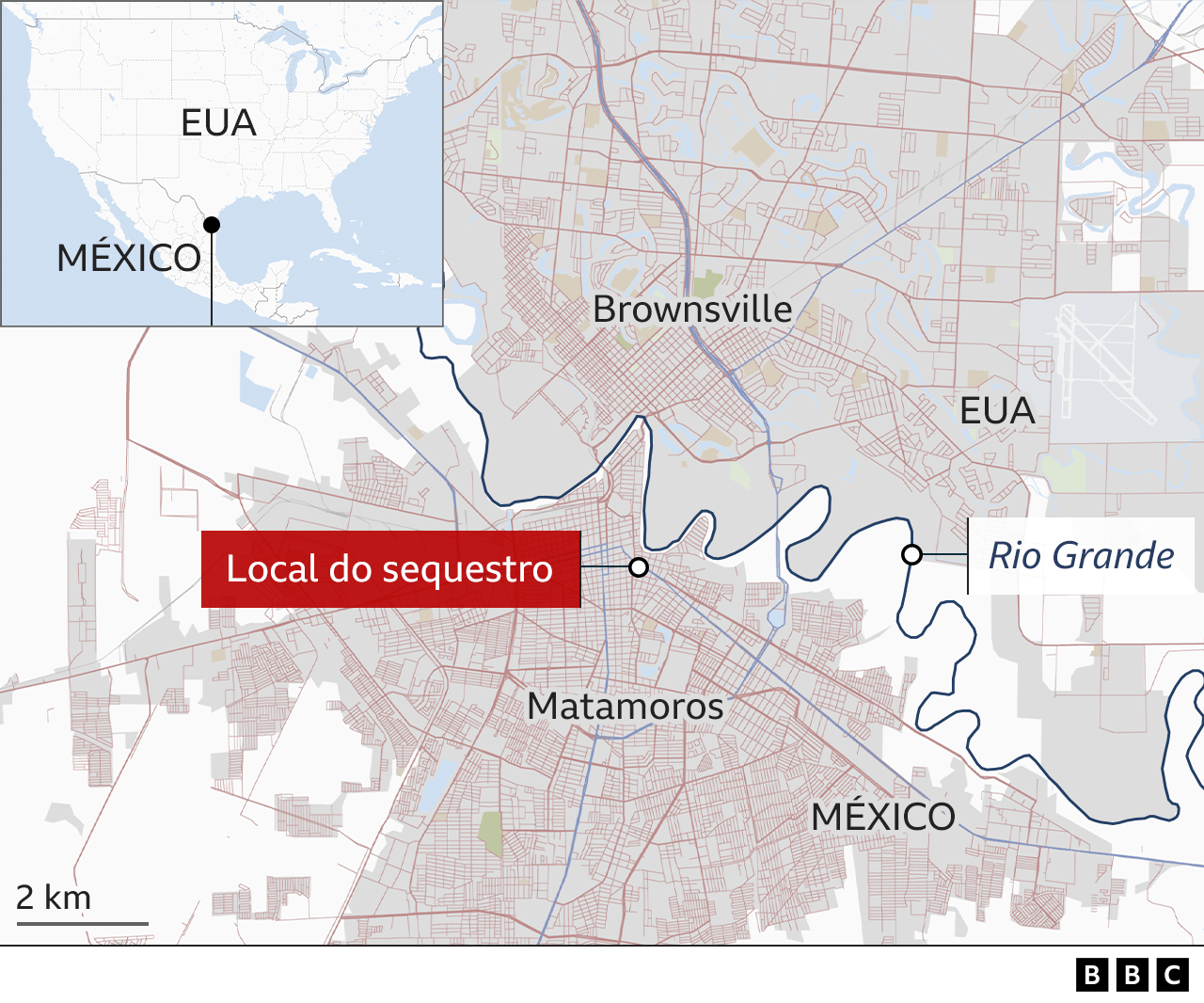 Mapa mostra local do sequestro no México