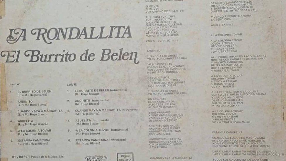 La contraportada del disco El Burrito de Belén de La Rondallita