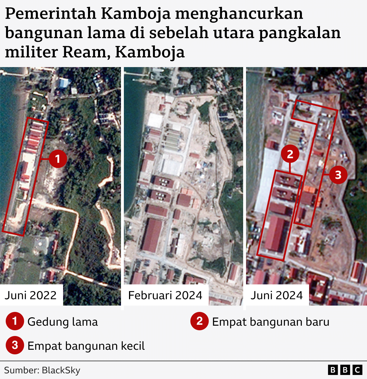 Kamboja menghancurkan bangunan lama di Pangkalan Militer Ream