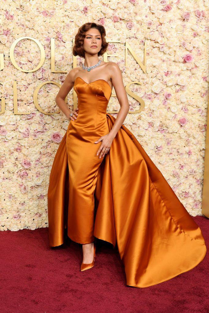 Zendaya, quien aspira al Globo de Oro a mejor actriz de comedia o musical por su papel en Challengers, en la alfombra roja de los Globos de Oro 2025, en el hotel Beverly Hilton de Los Ángeles, California, Estados Unidos, el 5 de enero de 2025.