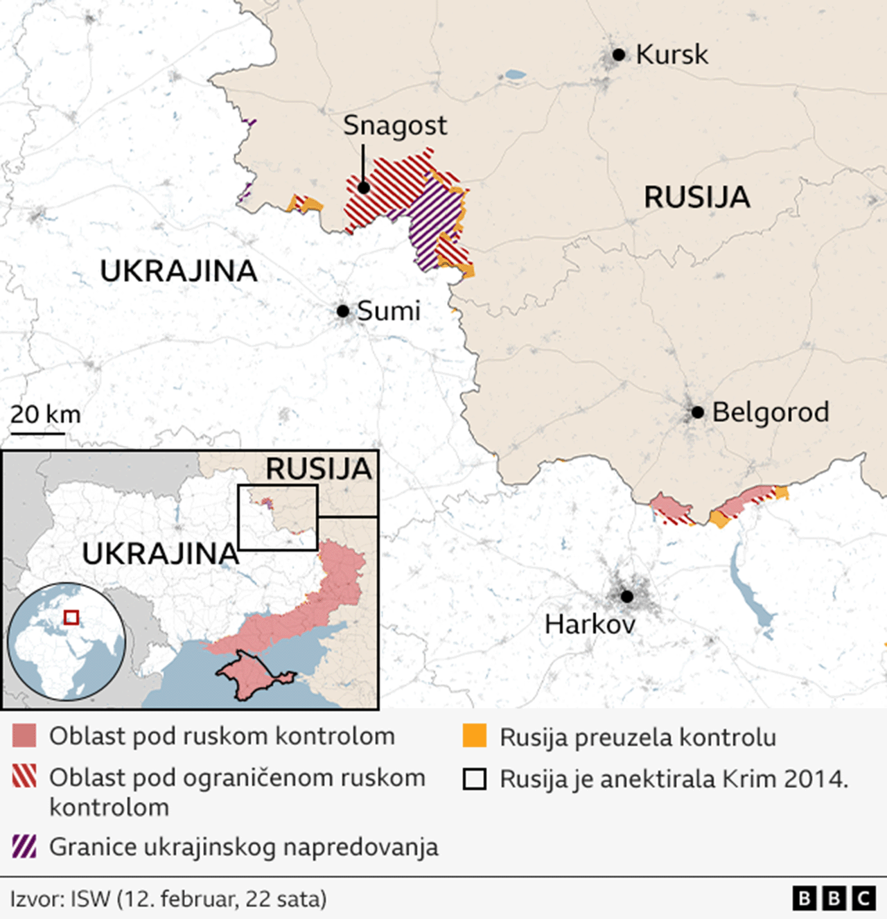 Oblasti koje su ruske i ukrajinske snage zauzele u pograničnim zonama istočne Ukrajine