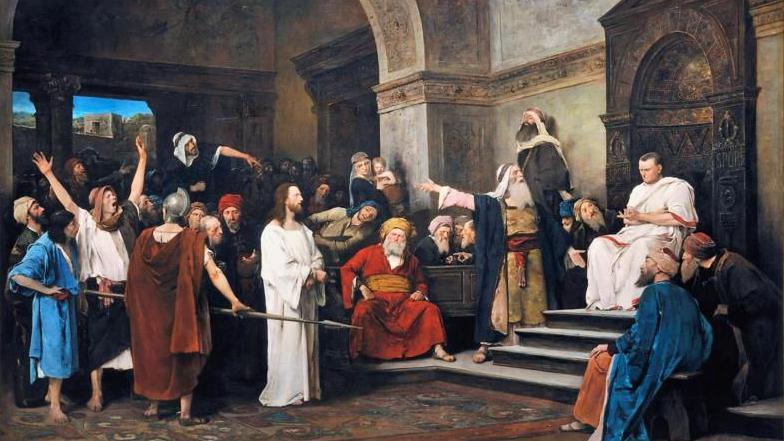 Jesús siendo juzgado por Pilato en una pintura de 1881 del pintor húngaro Mihály Munkácsy.