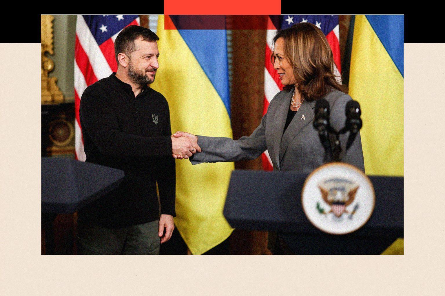 Presiden Ukraina Volodymyr Zelensky dan calon Presiden AS Kamala Harris