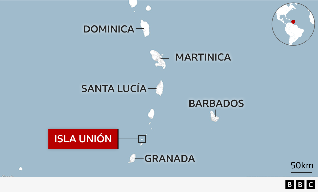 Mapa que muestra la ubicación de la isla Unión en el Caribe