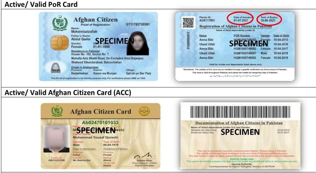 افغان پناہ گزین، پاکستان، کارڈ