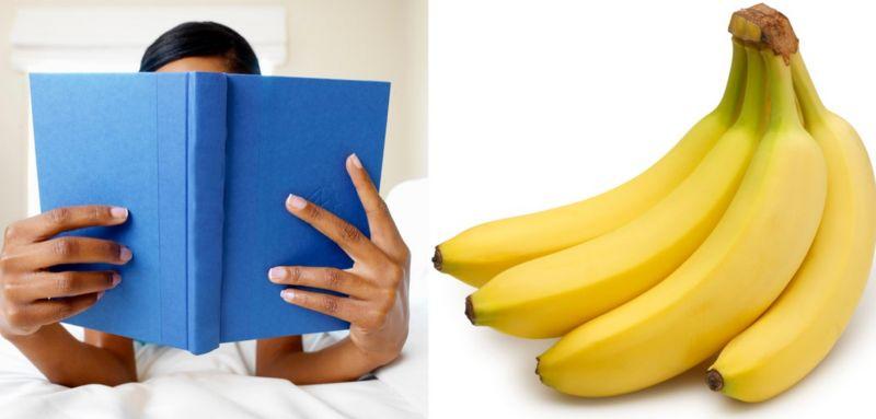 Livro azul e bananas amarelas