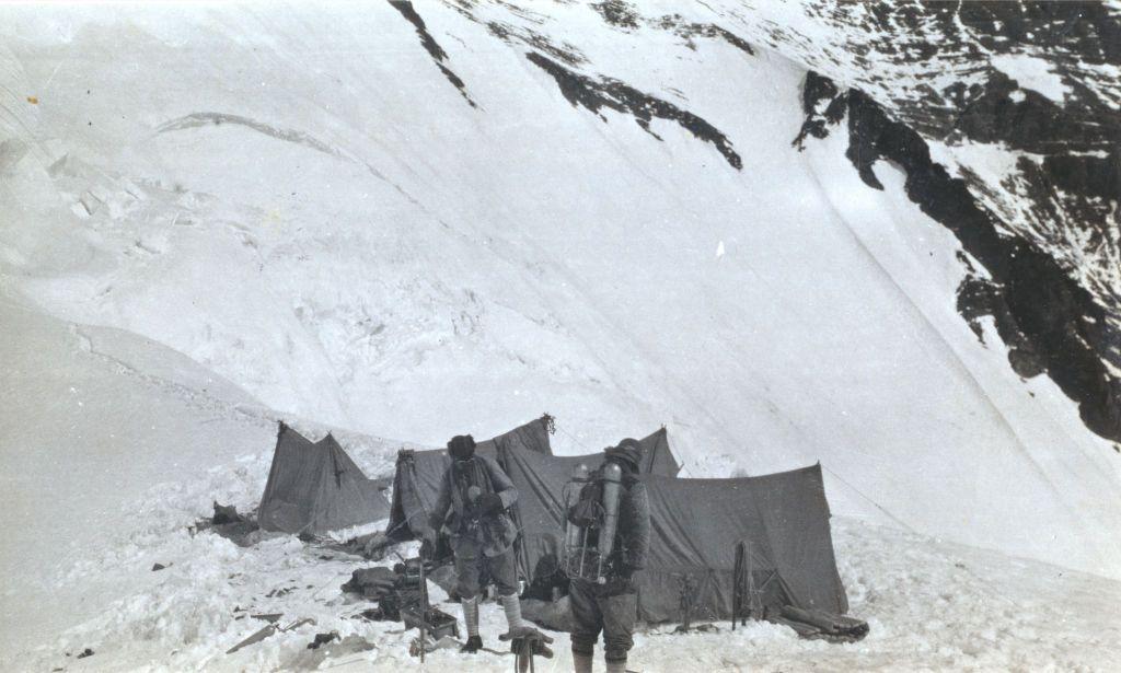 Mallory and Irvine leave the North Col for the final ascent. This is the famous last image taken of George Mallory (left) and Sandy Irvine leaving for the North Col of Everest.