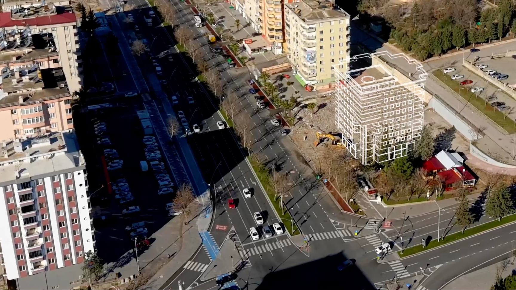 Una vista aérea de la zona donde se ubicaba el Edificio Ezgi