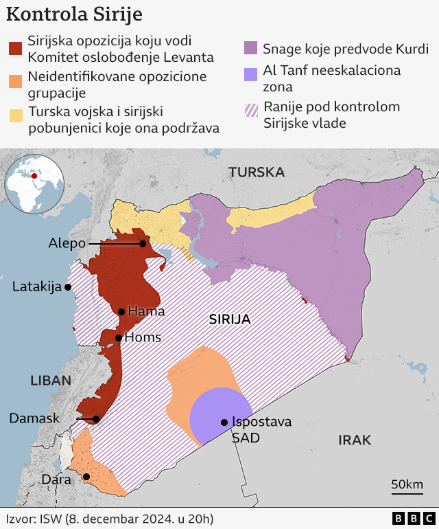 mapa sirije, ko kontroliše koji deo sirije