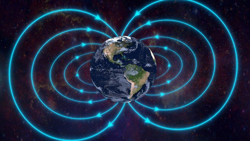 ilustração do campo magnético da Terra 