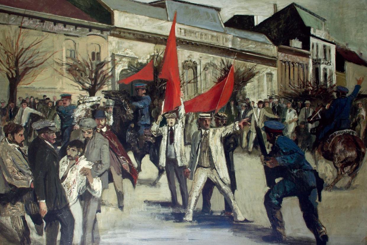 Ulje na platnu slikara Miće Popovića iz 1970. godine, kojim je ilustrovan protest studenata i radnika iz 1903.