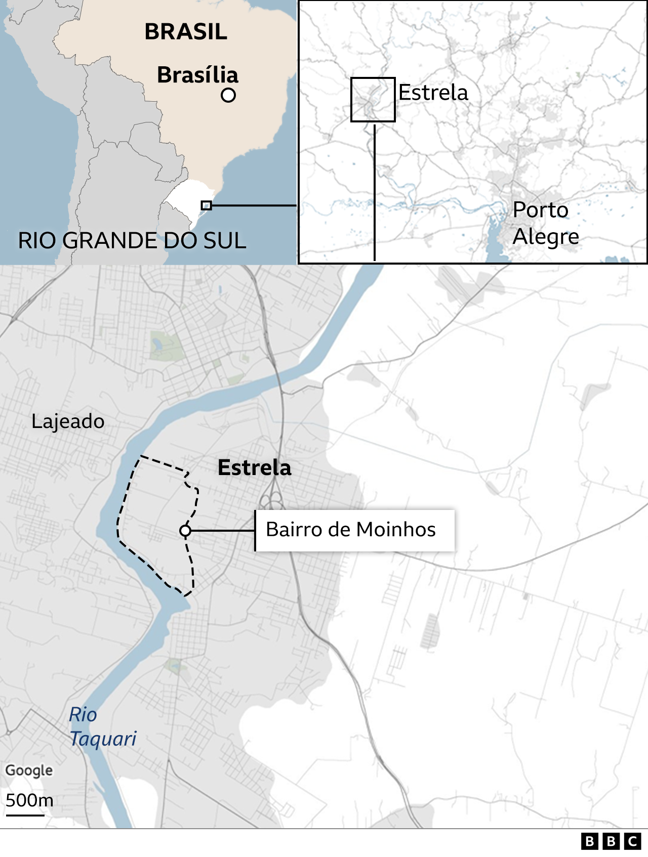 Mapa mostra localização da cidade de Estrela, no Rio Grande do Sul