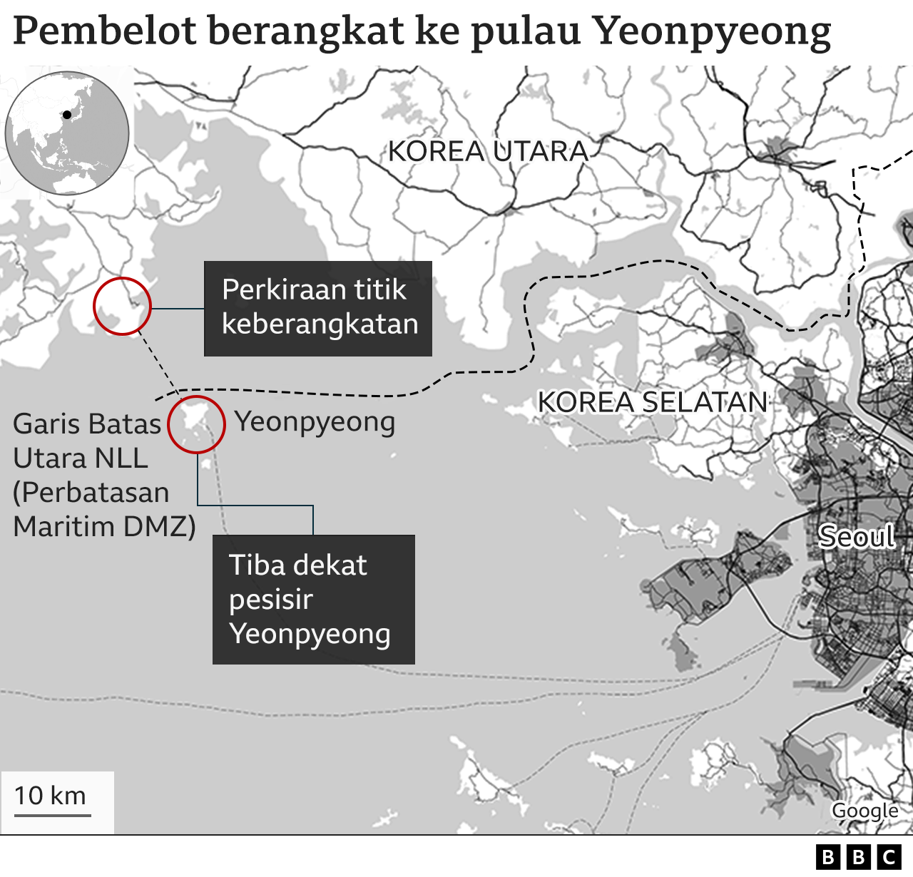 Peta yang menunjukkan rute yang diambil oleh Kim
