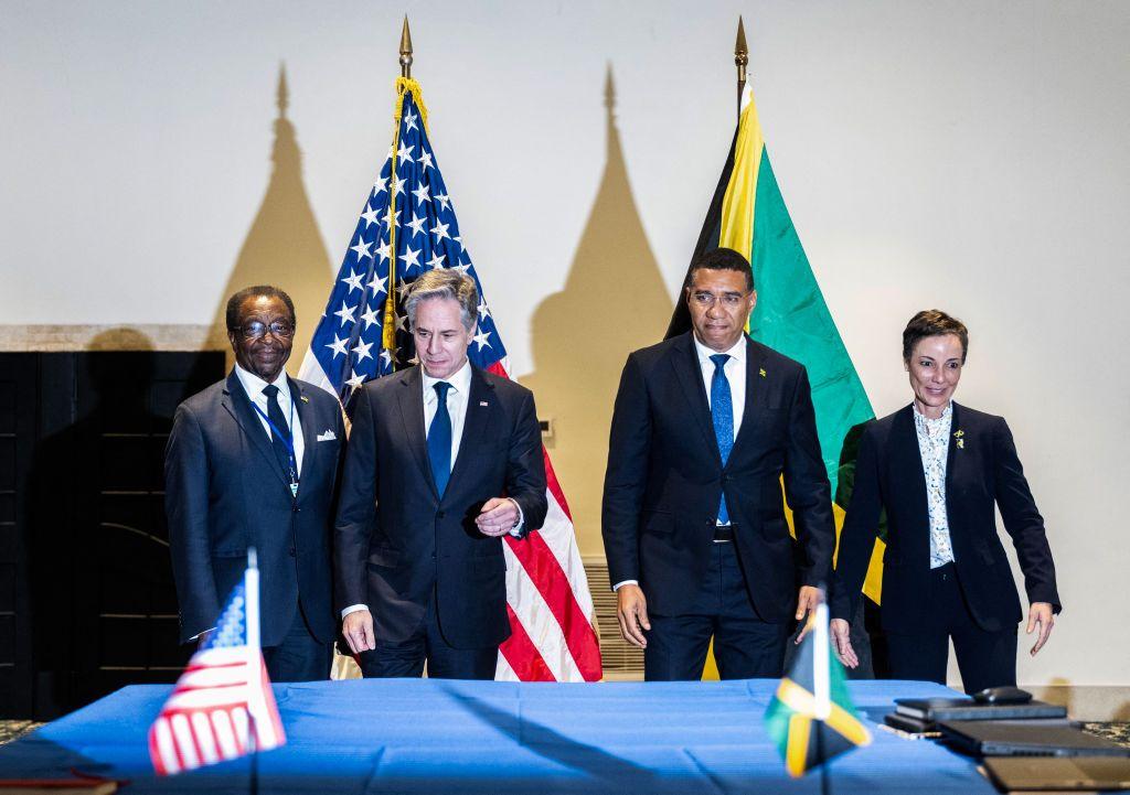 El secretario de Estado de EE.UU., Antony Blinken, con miembros de CARICOM