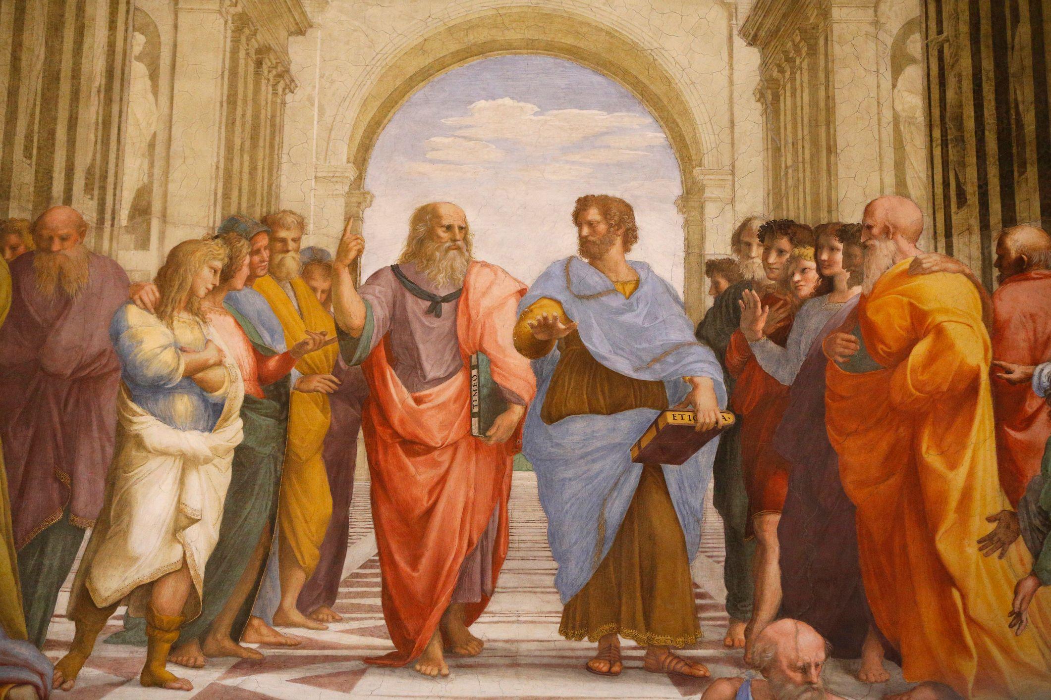 Cuadro donde hablan Platón y Aristóteles. 