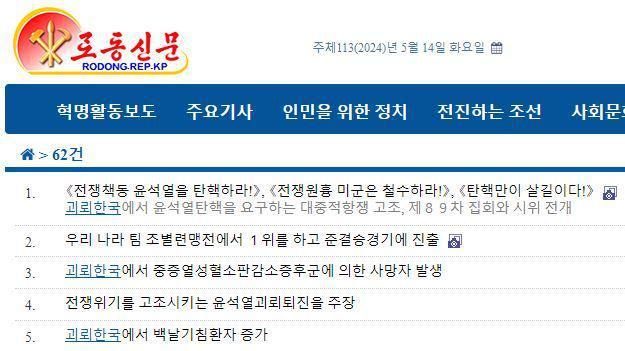 북한 노동신문에 '괴뢰한국'이란 표현을 사용하고 있는 기사 목록