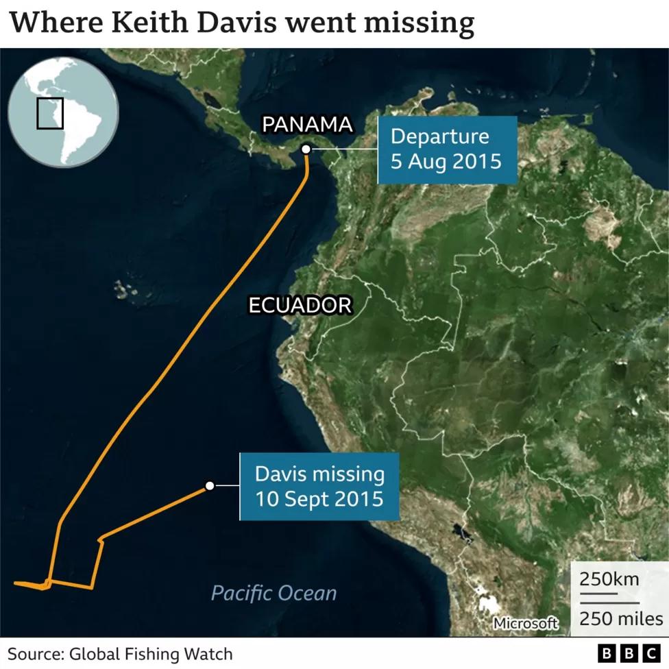 Rute perjalanan Davis hingga menghilang. 