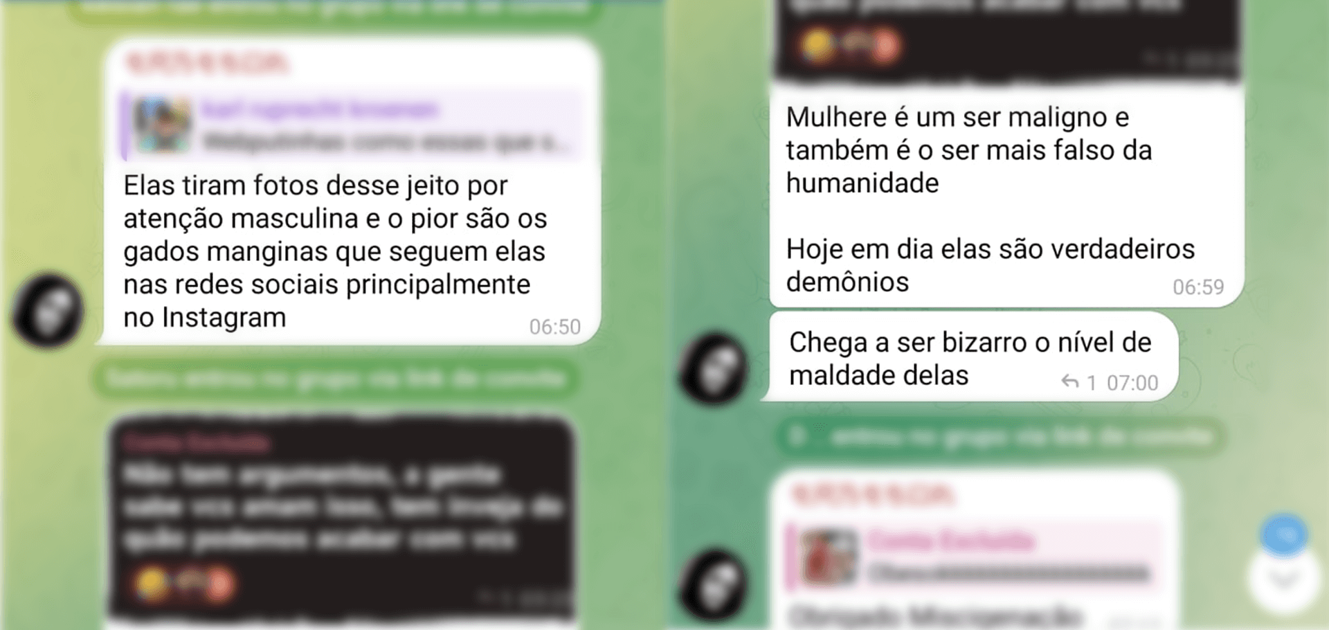 Prints de conversas em grupo do Telegram de pornô deepfake