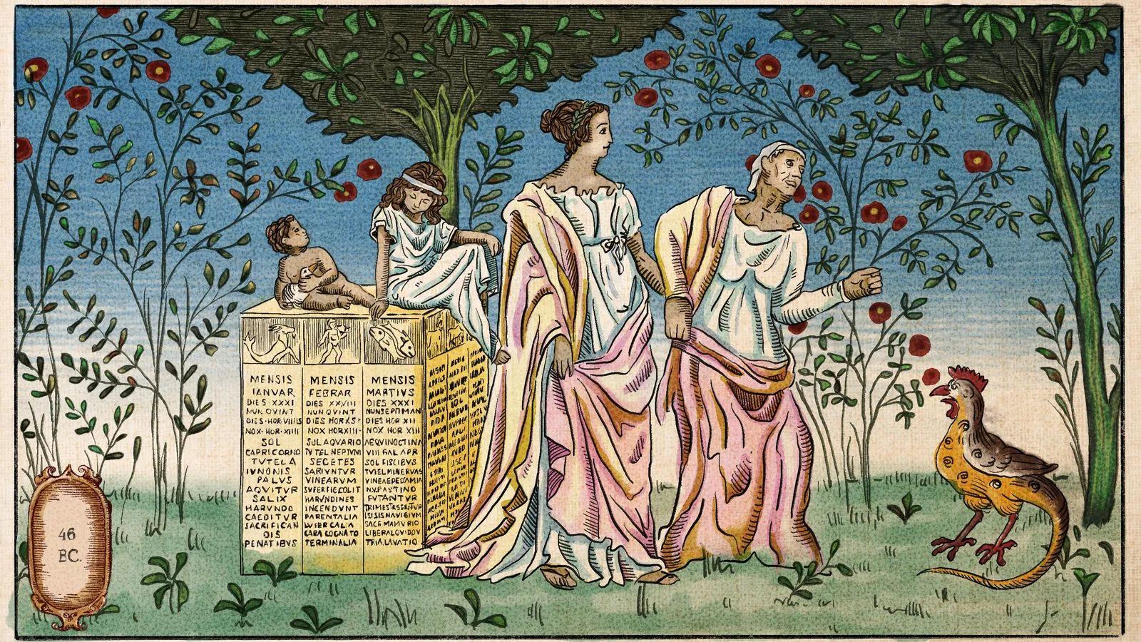 Romanos en jardín en el año 46 a.C.