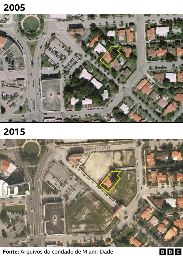 Imagens aéreas da região em que Capote vive em 2005 e dez anos depois