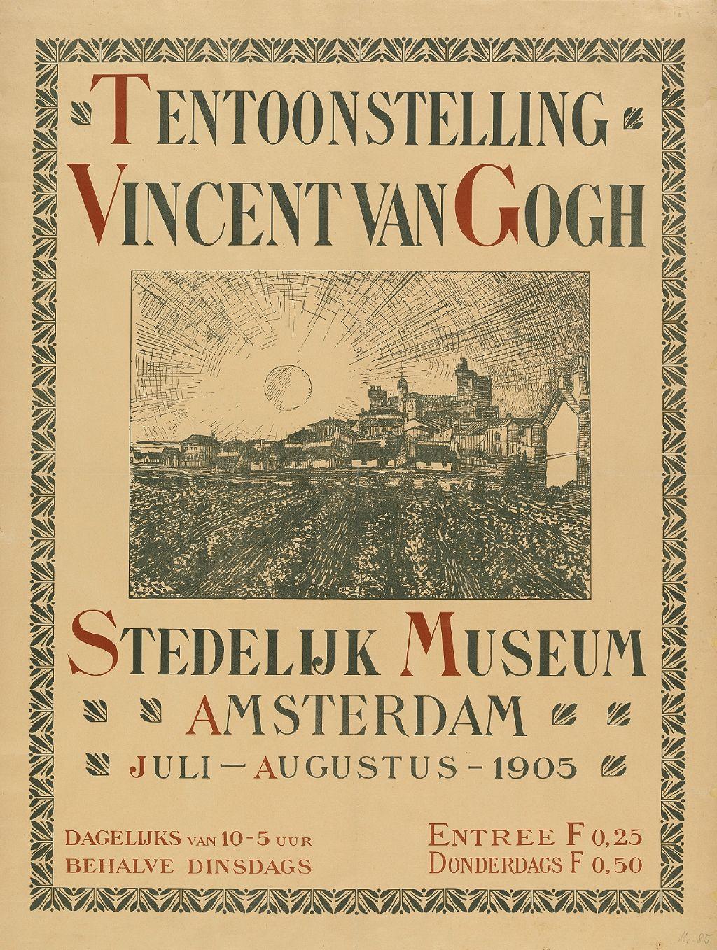 Cartel de la exposición de Vincent van Gogh en el Museo Stedelijk, Ámsterdam, julio-agosto de 1905.