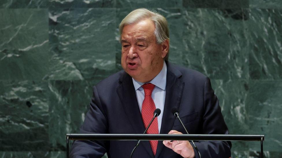 El secretario general de la ONU, António Guterres, pronunciando un discurso en las Naciones Unidas en Nueva York.