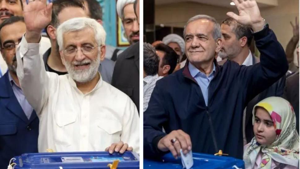 المرشحان الرئاسيان الإصلاحي مسعود بزشكيان والمحافظ سعيد جليلي يدليان بصوتيهما في الانتخابات الرئاسية الإيرانية 2024