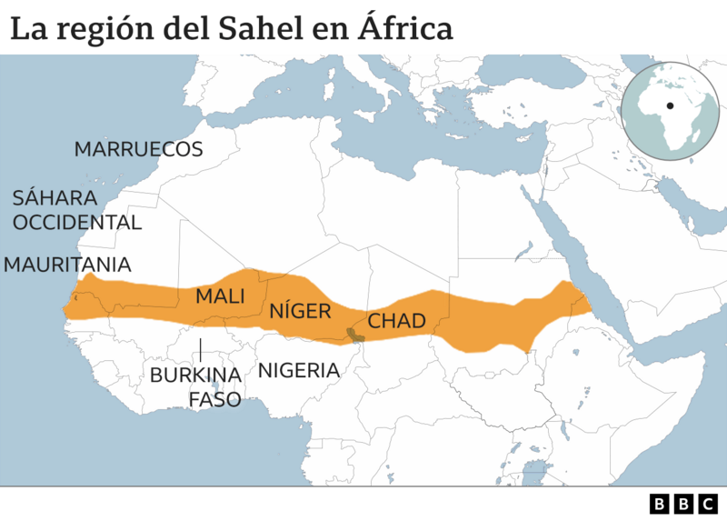 Mapa de la región del Sahel en África