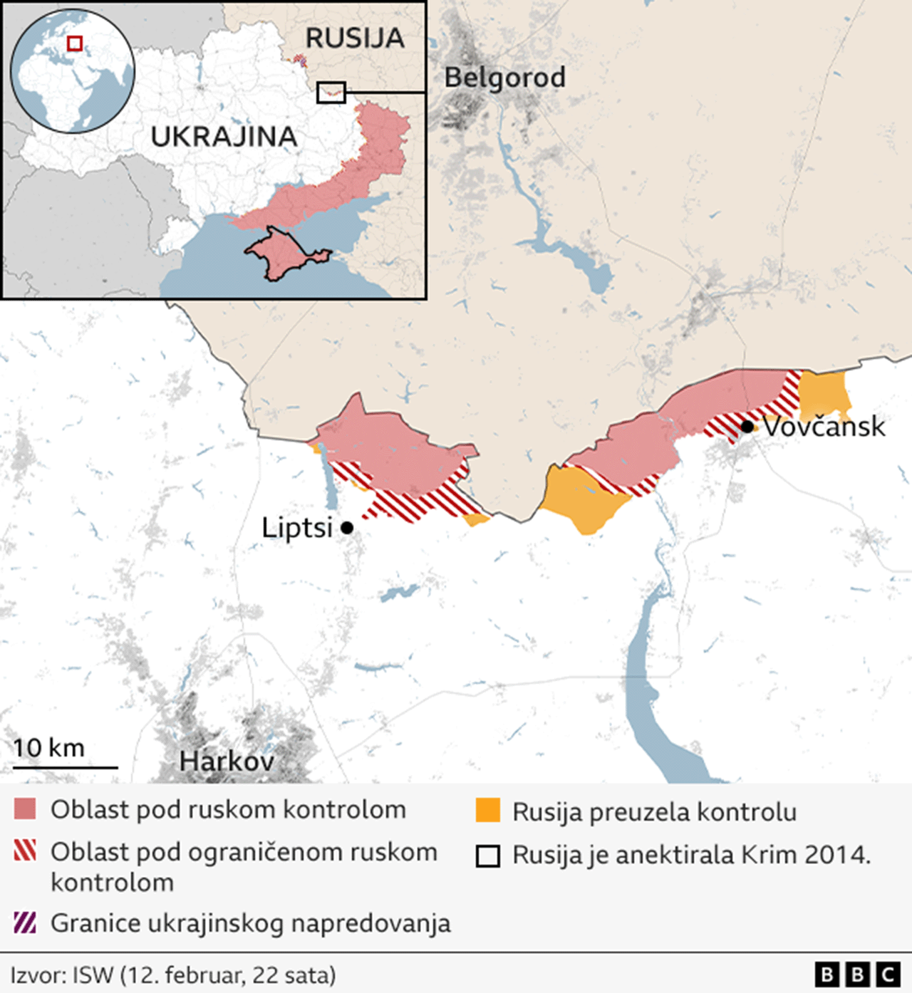 Mapa oblasti u okolini Belgoroda i Harkova