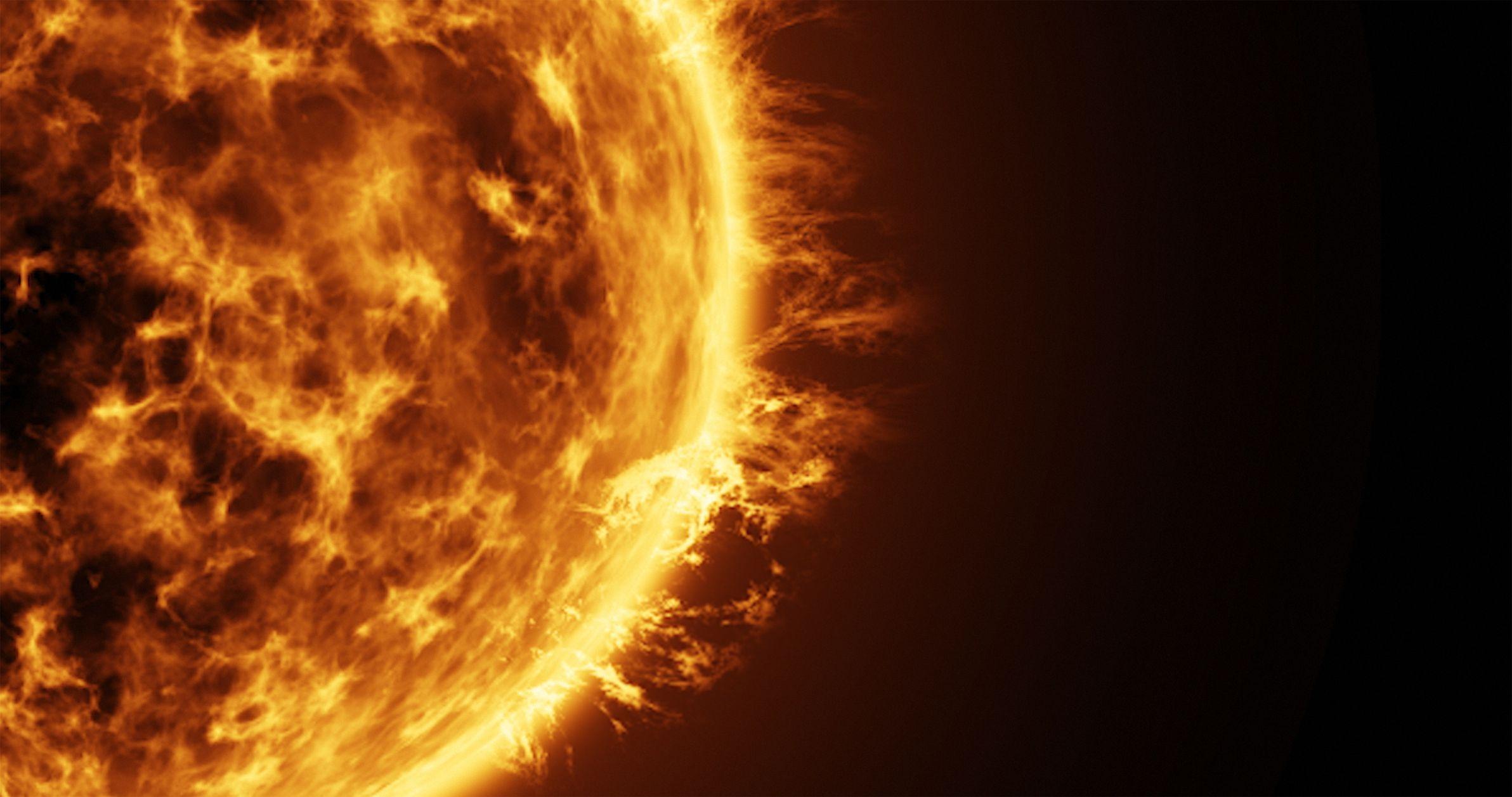 Ilustrao mostra exploses solares na superfcie do sol