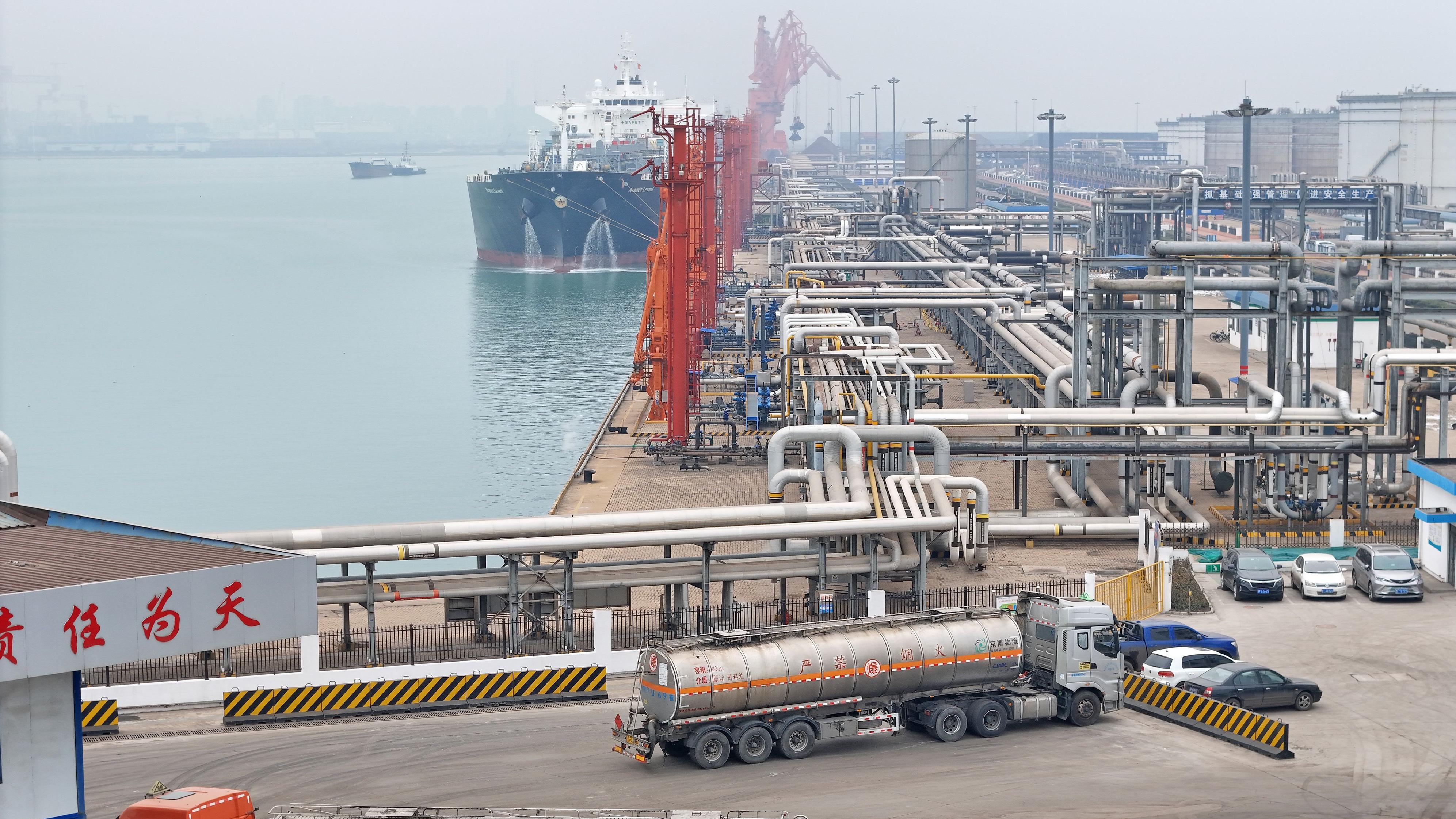 An oil tanker docked at Shandong port, China's main terminal for oil from Iran. Shandong is a consortium of ports comprising Qingdao, Rizhao and Yantai. 