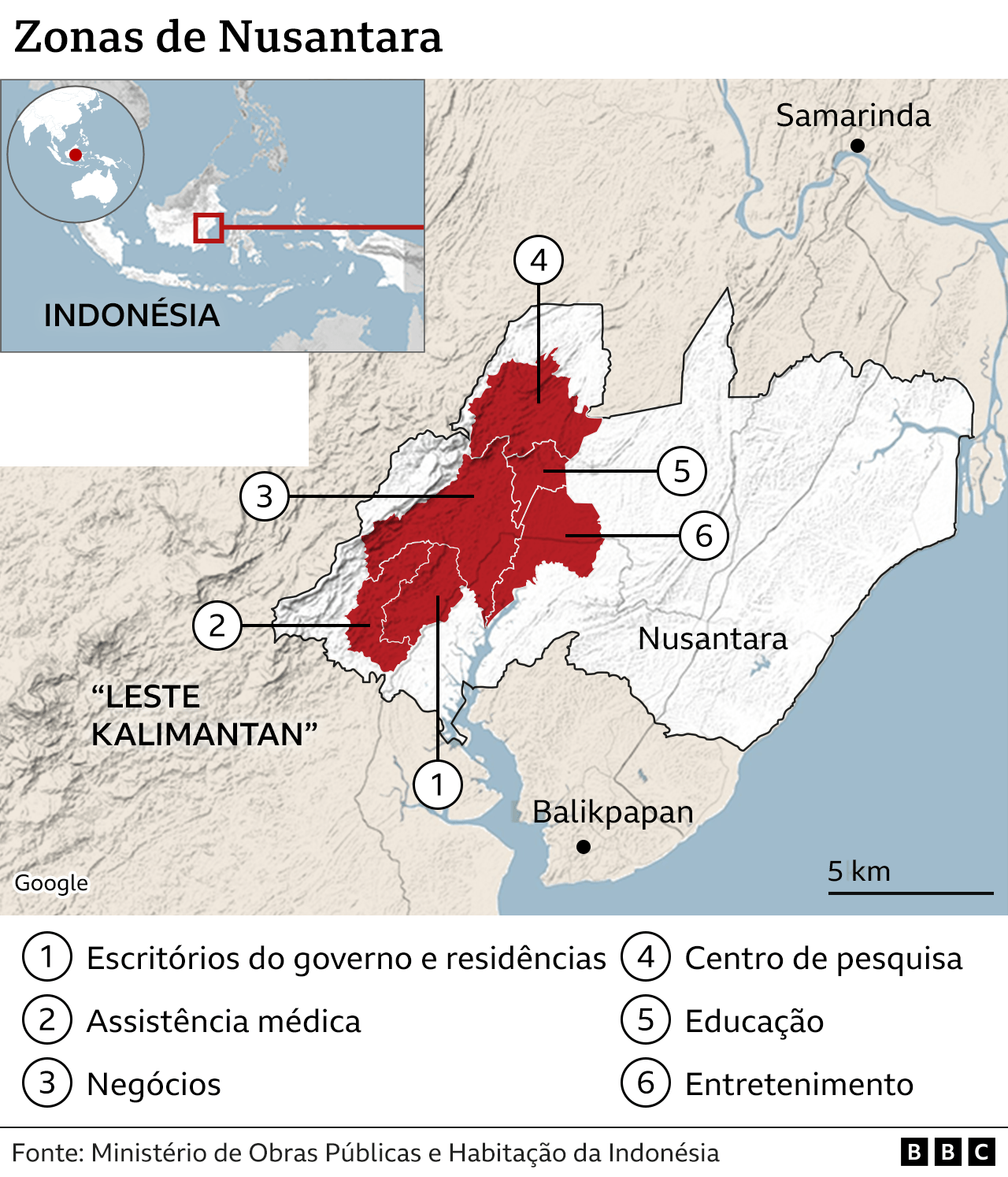 Mapa das zonas de Nusantara