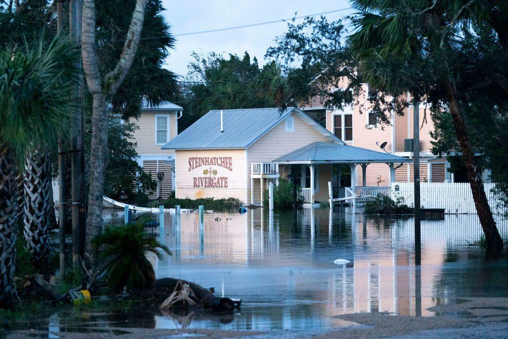 Entrance of a house covered by water