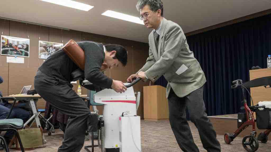 Demonstration of the nursing-care robot HUG (mobility support robot) in Japan, Tokyo 2 February 2018