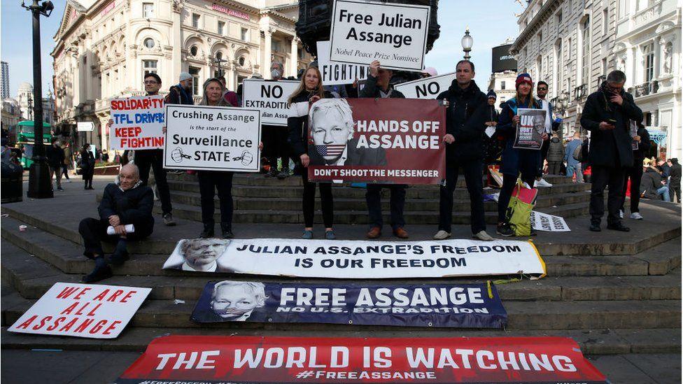 Assange supporters at a protest in London, 2021