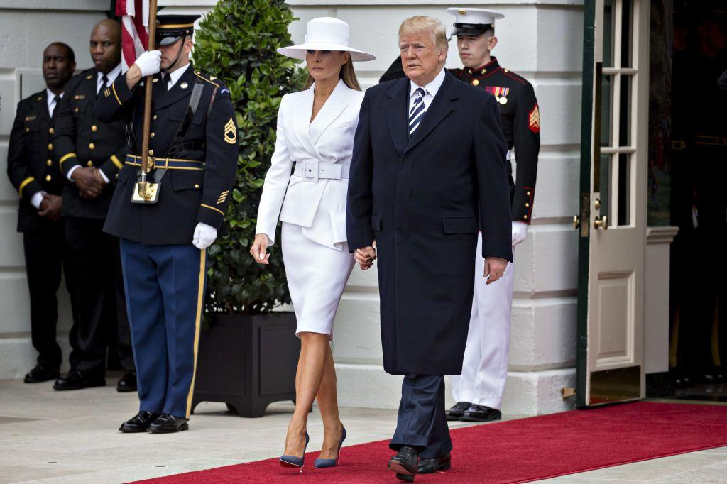 Bloomberg Best Of U.S. President Donald Trump 2017 - 2020: U.S. President Donald Trump, right, and U.S. First Lady Melania Trump walk out of the White House to greet Emmanuel Macron, France's president, and Brigitte Macron, France's first lady, not pictured, at an arrival ceremony during a state visit on the South Lawn in Washington, D.C., U.S., on Tuesday, April 24, 2018. Our editors select the best archive images looking back at Trumps 4 year term from 2017 - 2020. Photographer: Andrew Harrer/Bloomberg via Getty Images