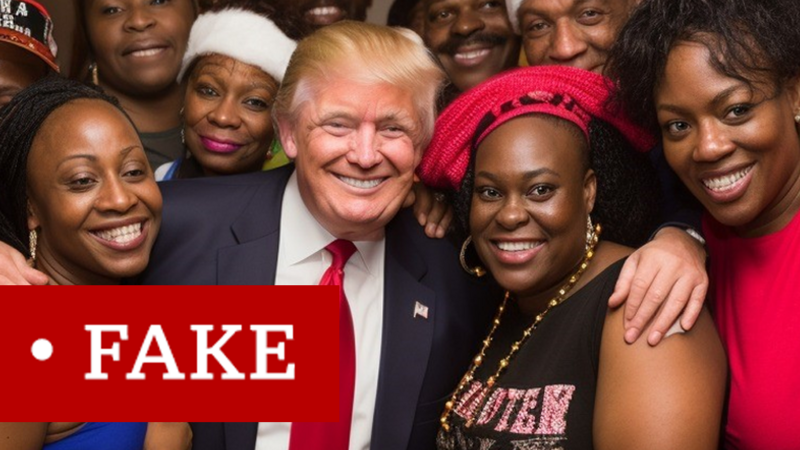 Imagem falsa mostra Trump abraçado a mulheres negras