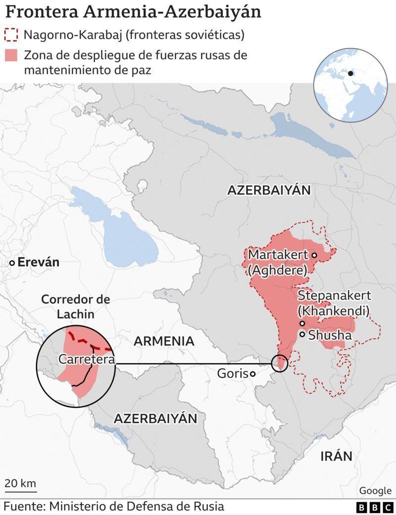 mapa de la frontera entre Armenia y Azerbaiyán.
