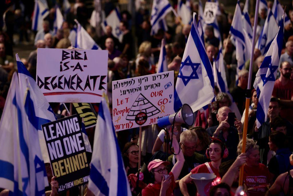 Una manifestación contra Netanyahu y por la liberación de los rehenes israelíes. 