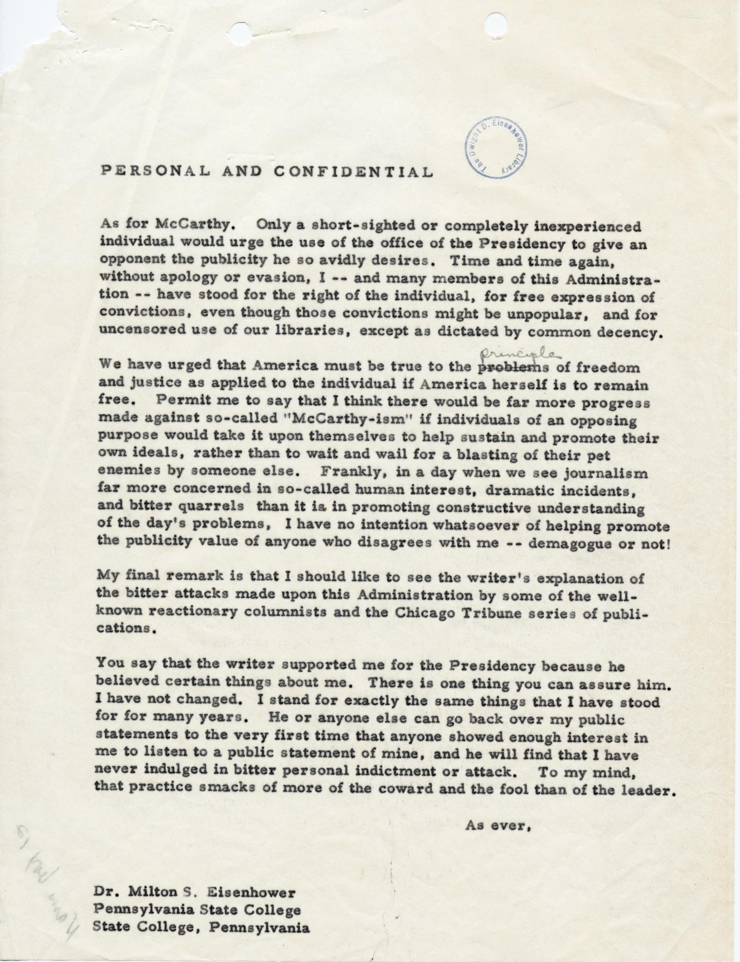Una carta de Eisenhower a su hermano.