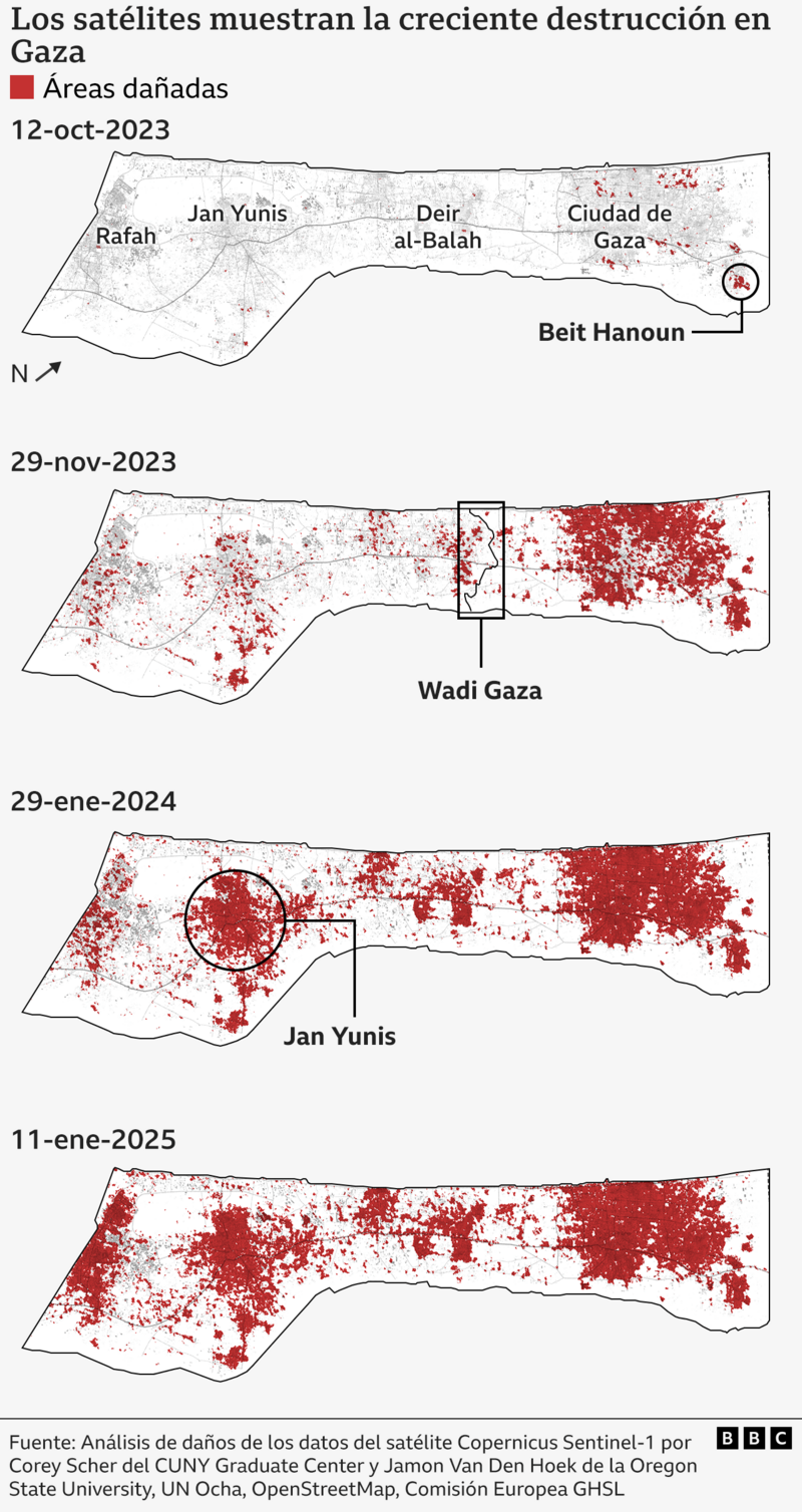 Mapas de la destrucción en Gaza