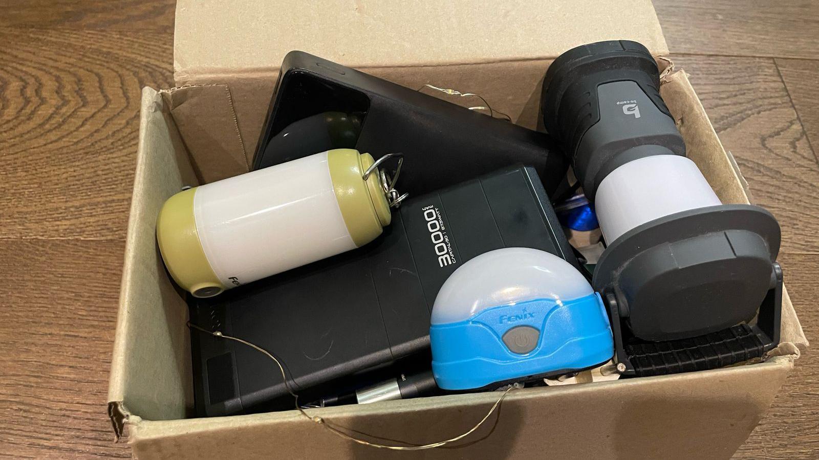 A box with torches and power banks