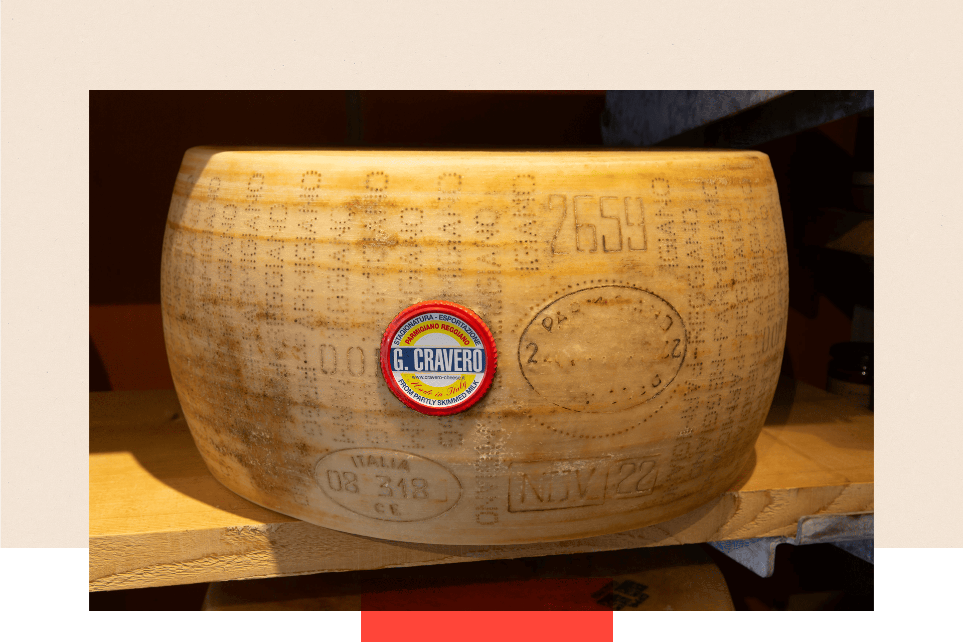 A wheel of Parmigiano Reggiano