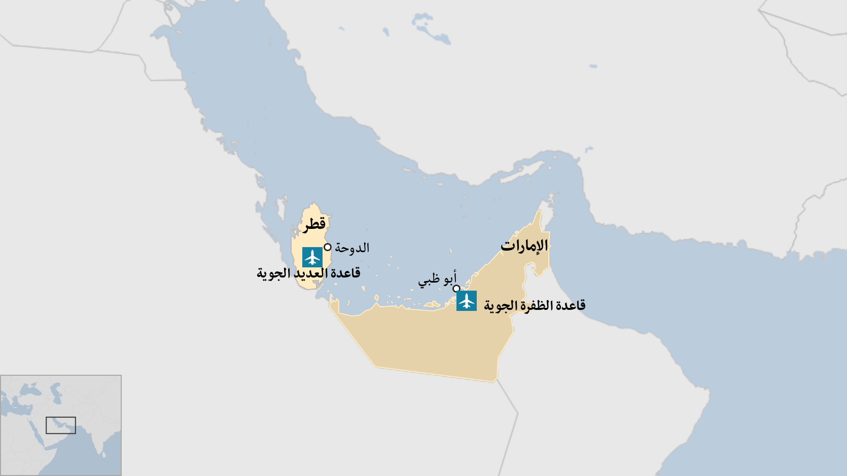 خارطة توضح مكان قاعدتي الظفرة والعديد