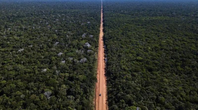 Foto de estrada cortando floresta amazônica