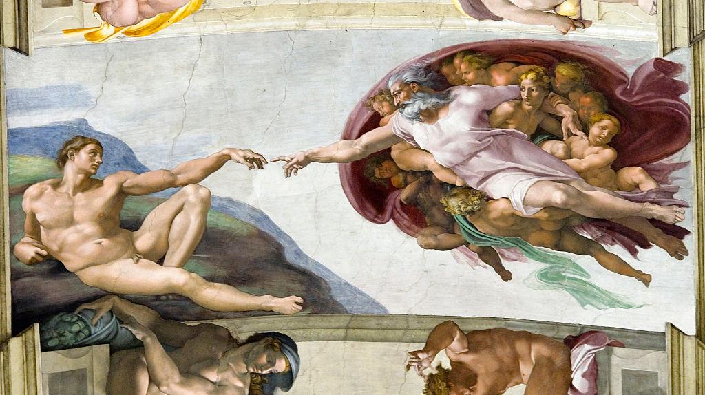 "La Creación de Adán" de Miguel Ángel en el techo de la Capilla Sixtina.