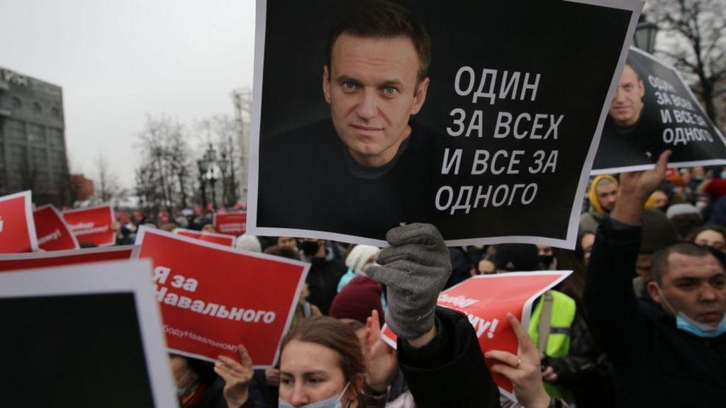 Una protesta a favor de Navalny en 2021