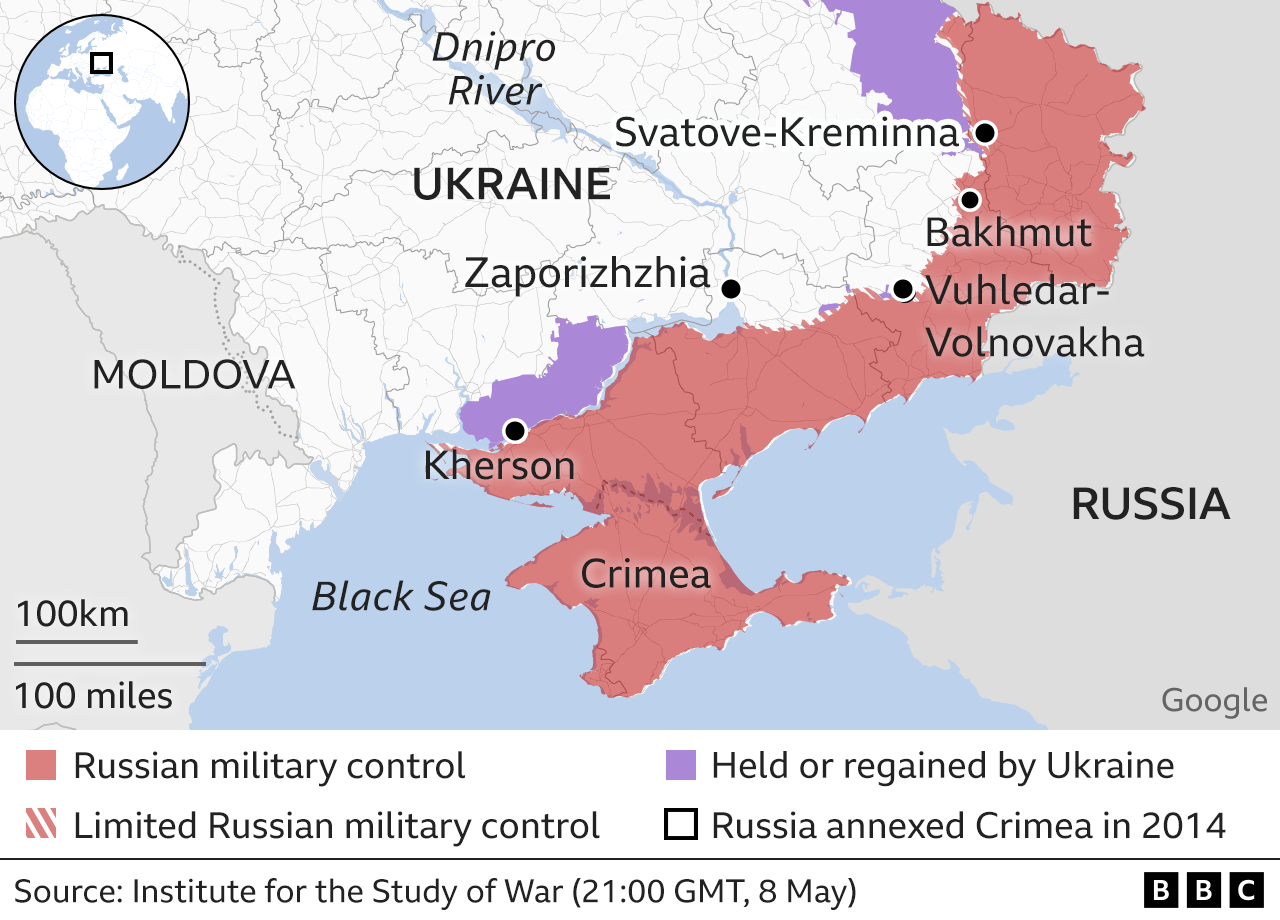 Map showing the regions of Ukraine where a counter-offensive may be launched