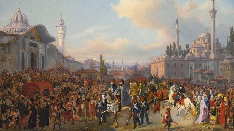 El sultán Mahmud II saliendo de la Mezquita Bayezid, Constantinopla, 1837.