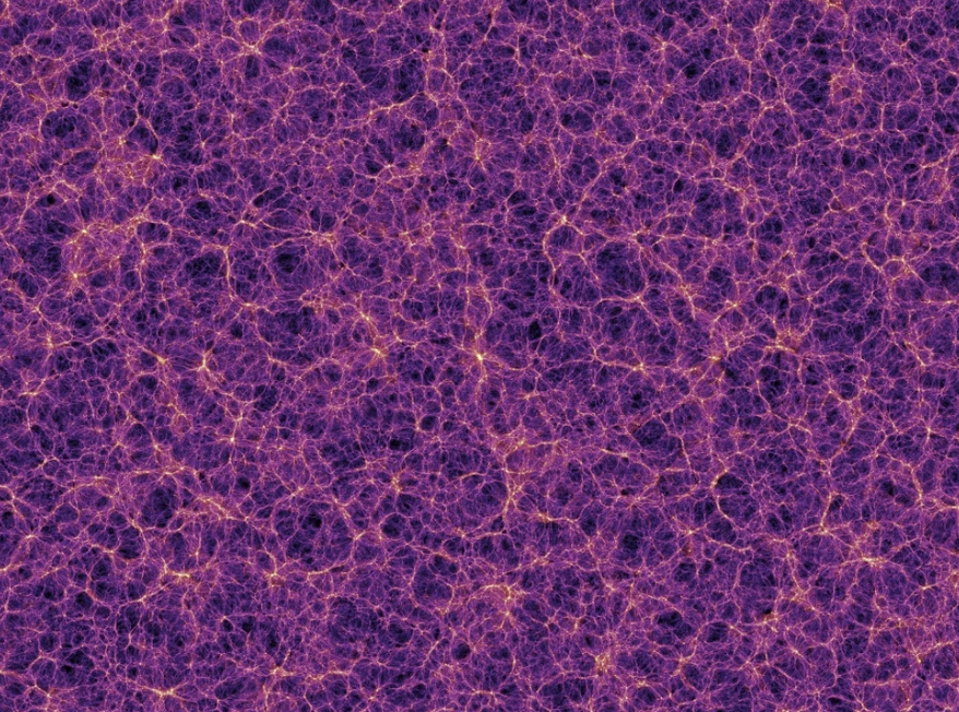 ภาพจำลองเส้นใยเอกภพหรือคอสมิกเว็บ (cosmic web) ซึ่งดูคล้ายกับหยากไย่หรือเส้นใยเห็ดรา